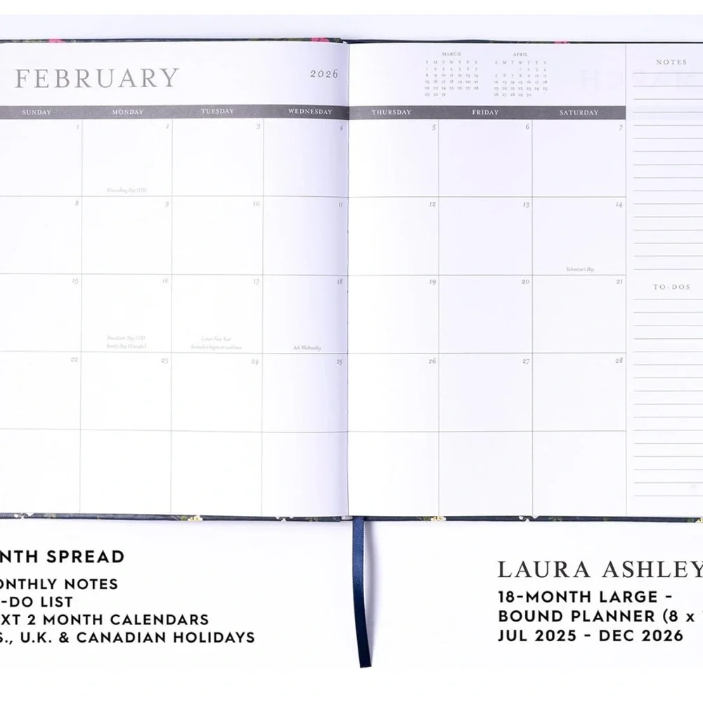 Laura Ashley 2025-2026 Agenda Planner, 18 Month, Monthly & Weekly Pages 8 x 10